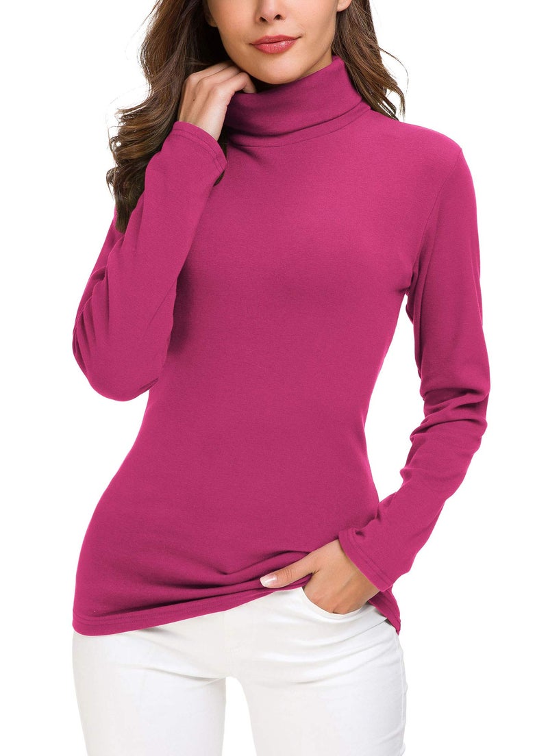 EXCHIC Women's Long Sleeve Turtleneck Sweater Slim Fitted Knitted Pullover Sweater Tops (Rose, Medium) - Image 1